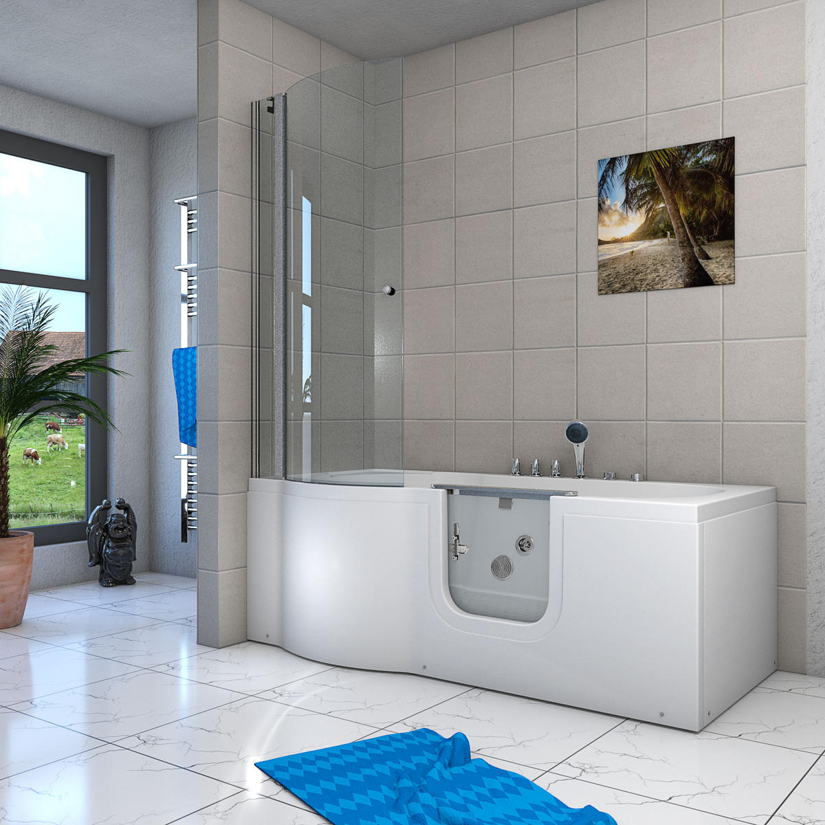 WHIRLPOOL-SENIORENDUSCHE S12D-TH-WP-R Weiß - Weiß, Glas/Kunststoff (170/200/85cm) - AcquaVapore by Sandra Jentho