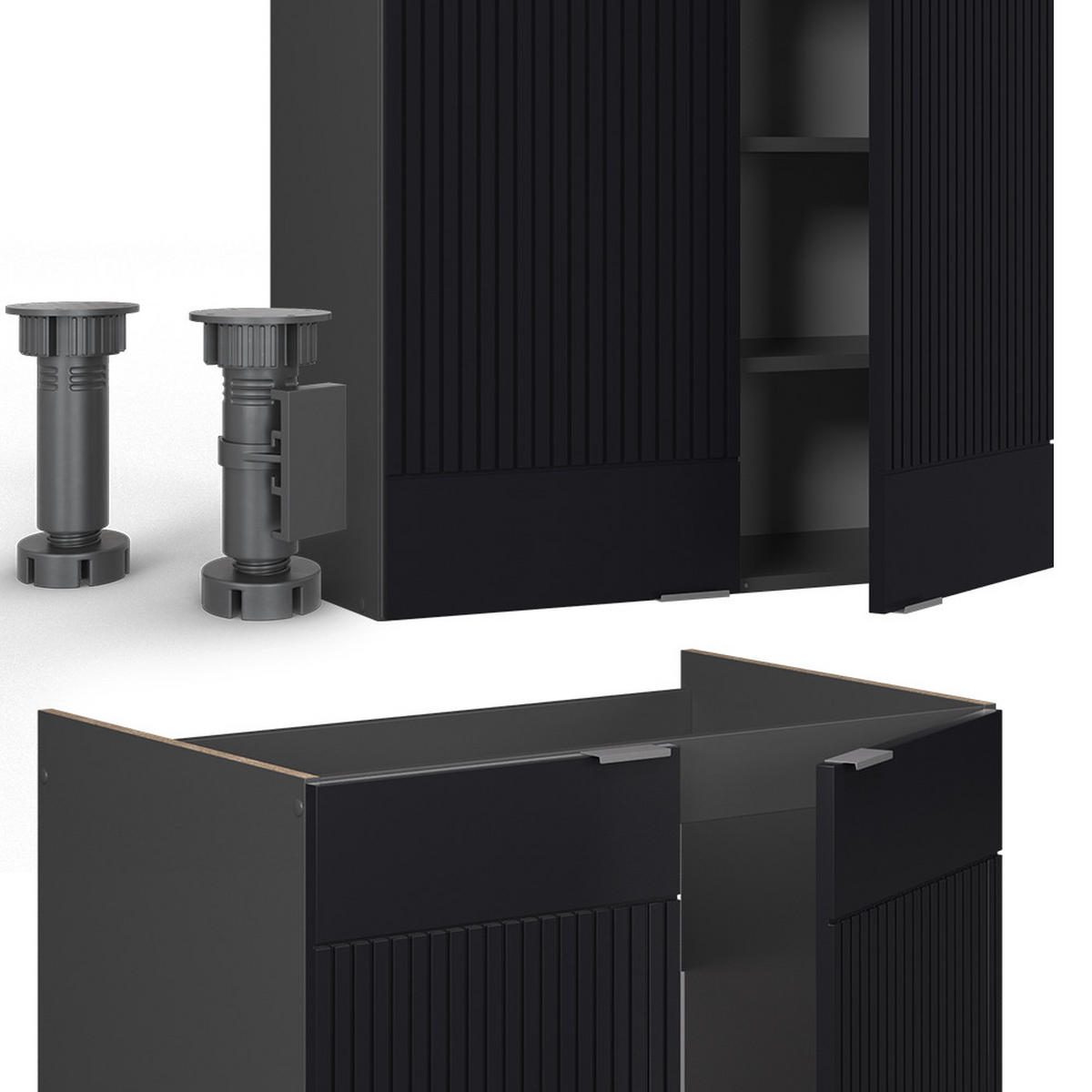 KUCHYŇSKÁ LINKA Fame-Line, černé pruhy/antracit, 200 cm bez pracovní desky - černá/antracitová, kompozitní dřevo (200/81.6/46cm) - Vicco