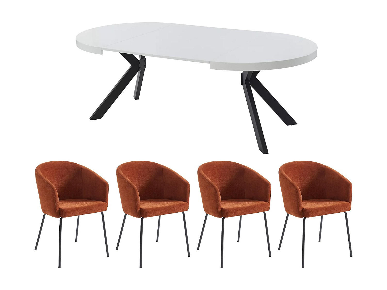 SET Tisch KOMONI + 4 Stühle MORONI - Weiß lackiert & Terracotta - Schwarz, Holz (220/76/120cm) - Vente-Unique