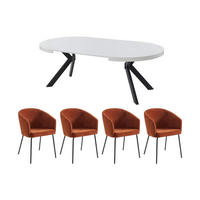 SET Tisch KOMONI + 4 Stühle MORONI - Weiß lackiert & Terracotta - Schwarz, Holz (220/76/120cm) - Vente-Unique