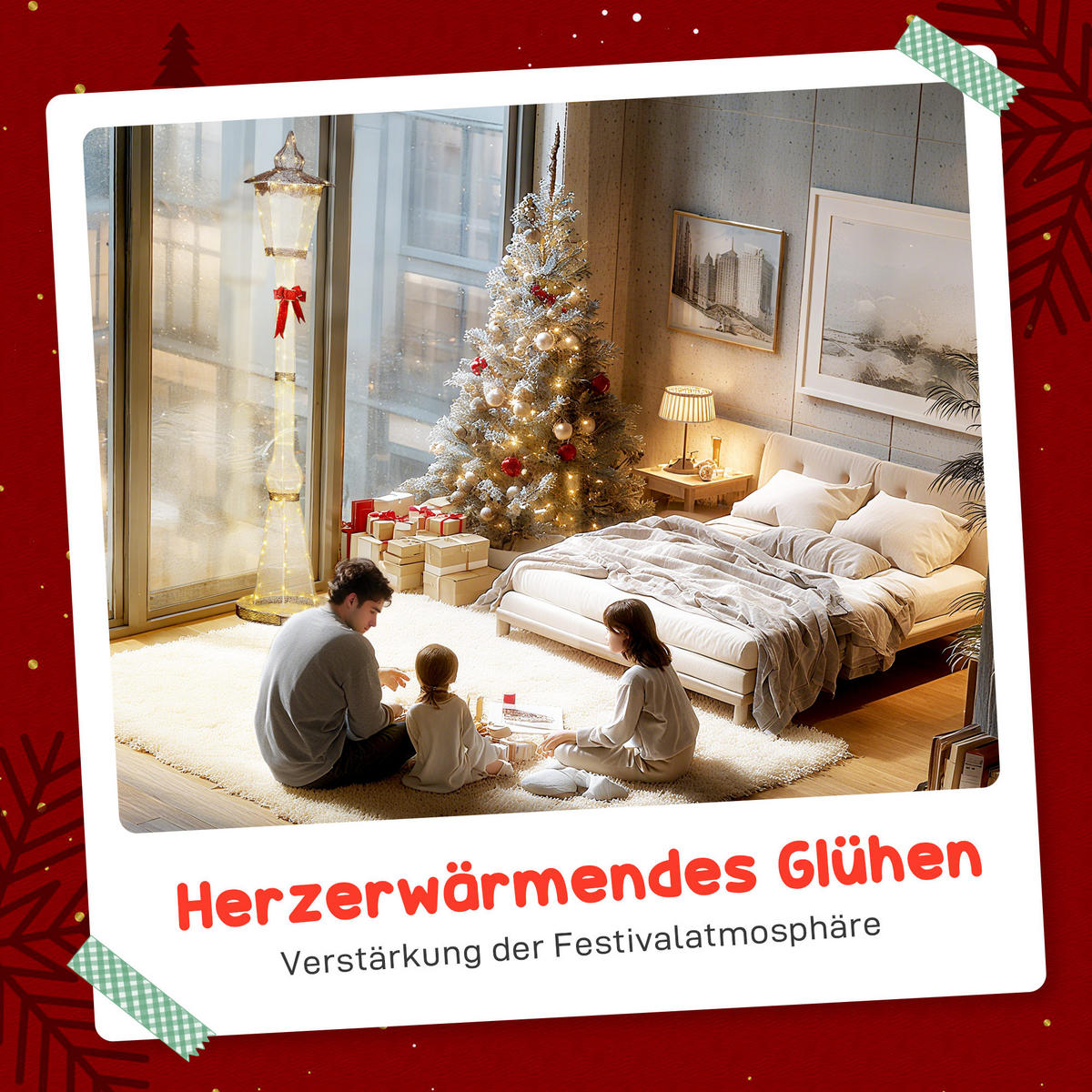 LATERNENPFAHL, 2,15 m beleuchtet, 155 LEDs, Weihnachtslaterne - Multicolor, Metall (44/215/44cm) - Outsunny