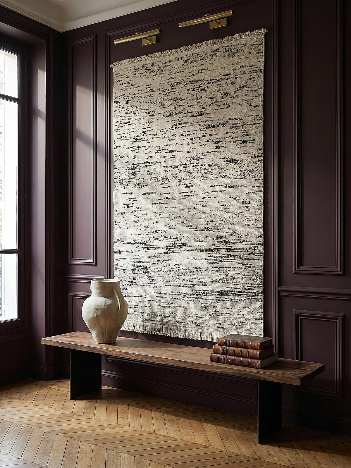 TEPPICH aus Wolle handgewebt mit Fransen TIREE in Schwarz, gestreift, 140 x 200 cm - Schwarz, Textil (200/140cm) - KADIMA DESIGN