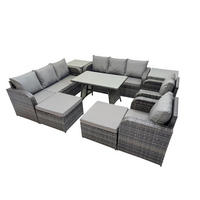 GARTENSET Hohe Rückenlehne Polyrattan 10-Sitzer - Dunkelgrau/Grau, Glas/Kunststoff - Fimous