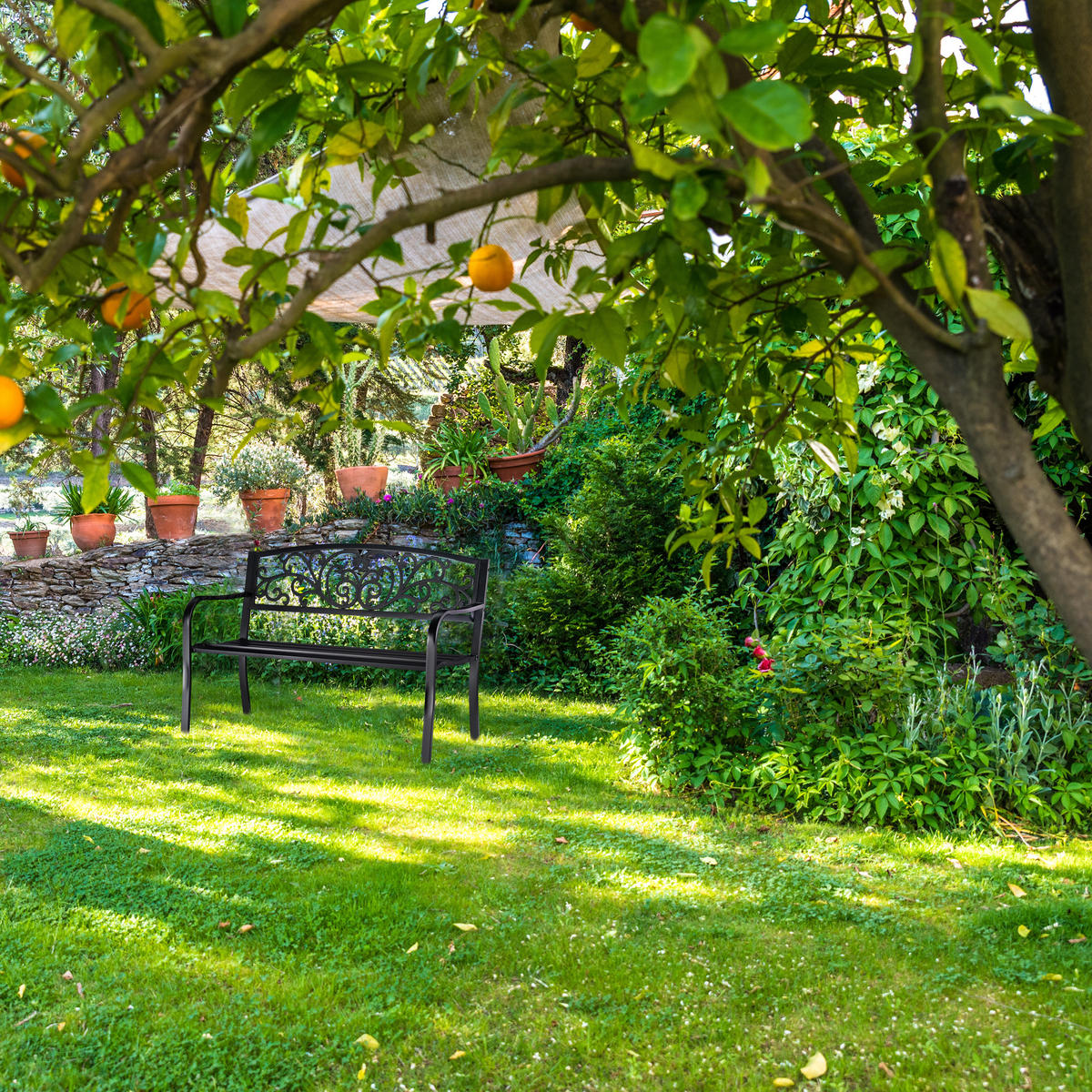 GARTENBANK - Schwarz, Metall (127/86.5/60cm) - Relaxdays