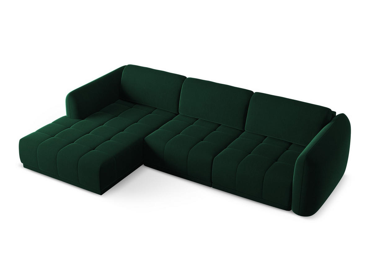 ECKSOFA Links Samt Stoff Grün - Dunkelgrün/Schwarz, Kunststoff/Textil (170/290cm) - Makamii