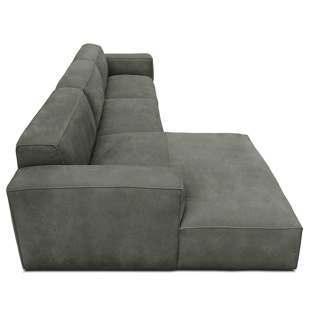 ECKSOFA mit Longchair - Anthrazit/Schwarz, Leder/Kunststoff (345/170cm) - home24
