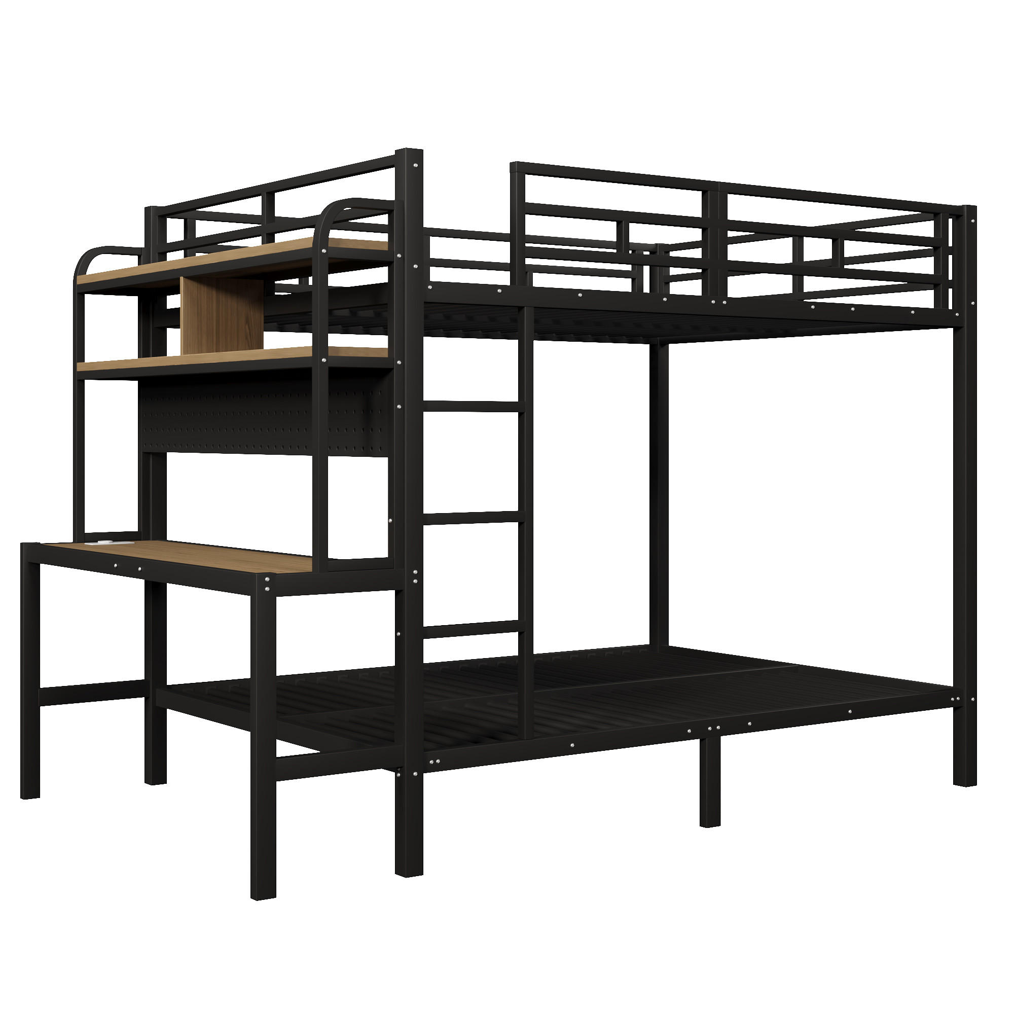 ETAGENBETT 140/200 cm in Schwarz mit Schreibtisch, LED und USB - Schwarz, Holzwerkstoff/Metall (140/200cm) - STILVORA