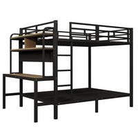 ETAGENBETT 140/200 cm in Schwarz mit Schreibtisch, LED und USB - Schwarz, Holzwerkstoff/Metall (140/200cm) - STILVORA