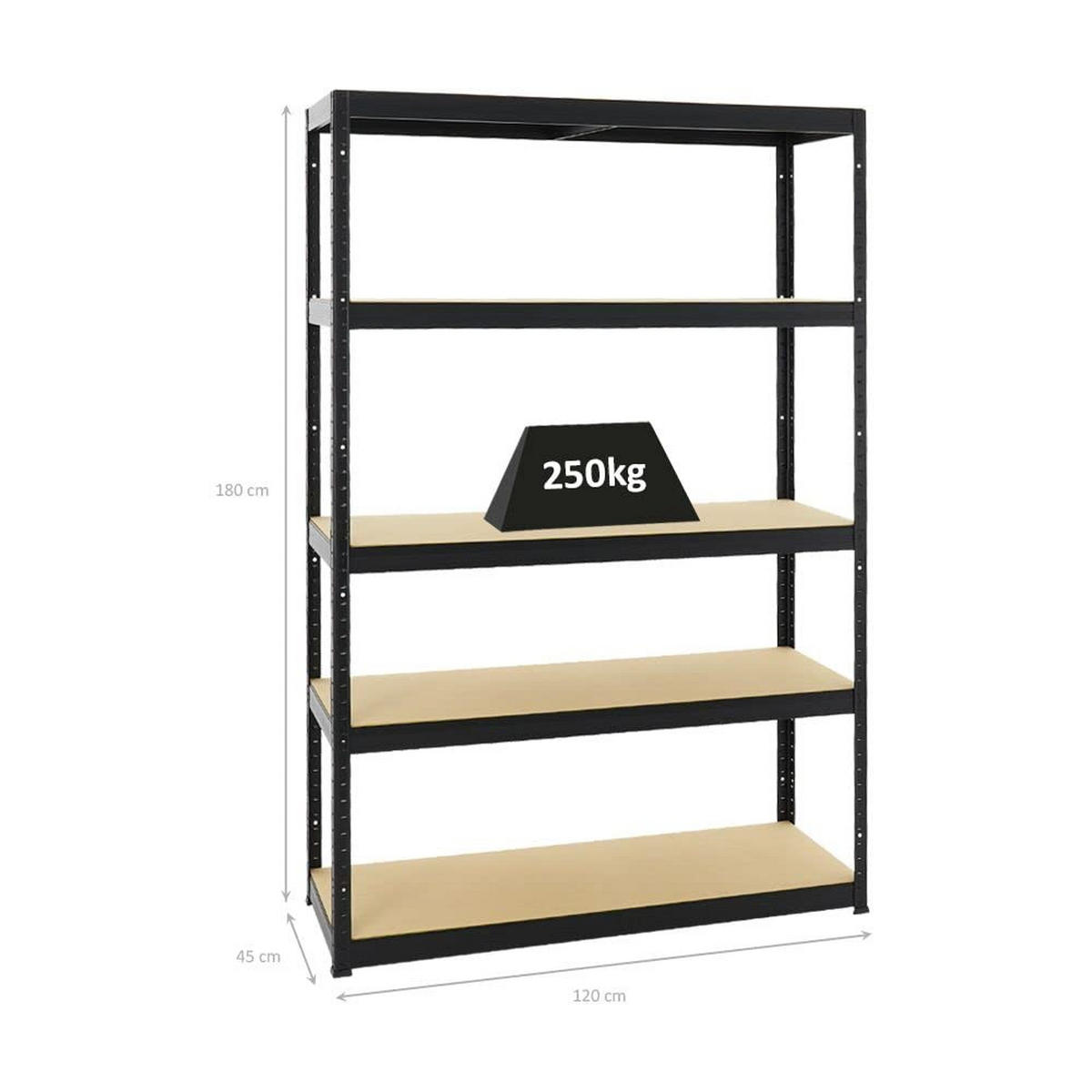 SCHWERLASTREGAL Big Elephant S 180x120x45 cm Fachlast 250 kg Schwarz - Schwarz, Metall (120/180/45cm) - PROREGAL