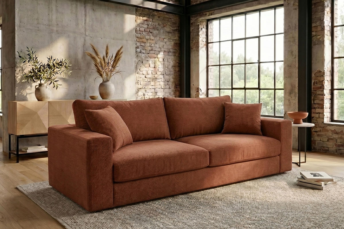 SOFA AMINA Braun Flachgewebe - Dunkelbraun/Schwarz, Buchenholz/Textil (228/82/101cm) - KAWOLA