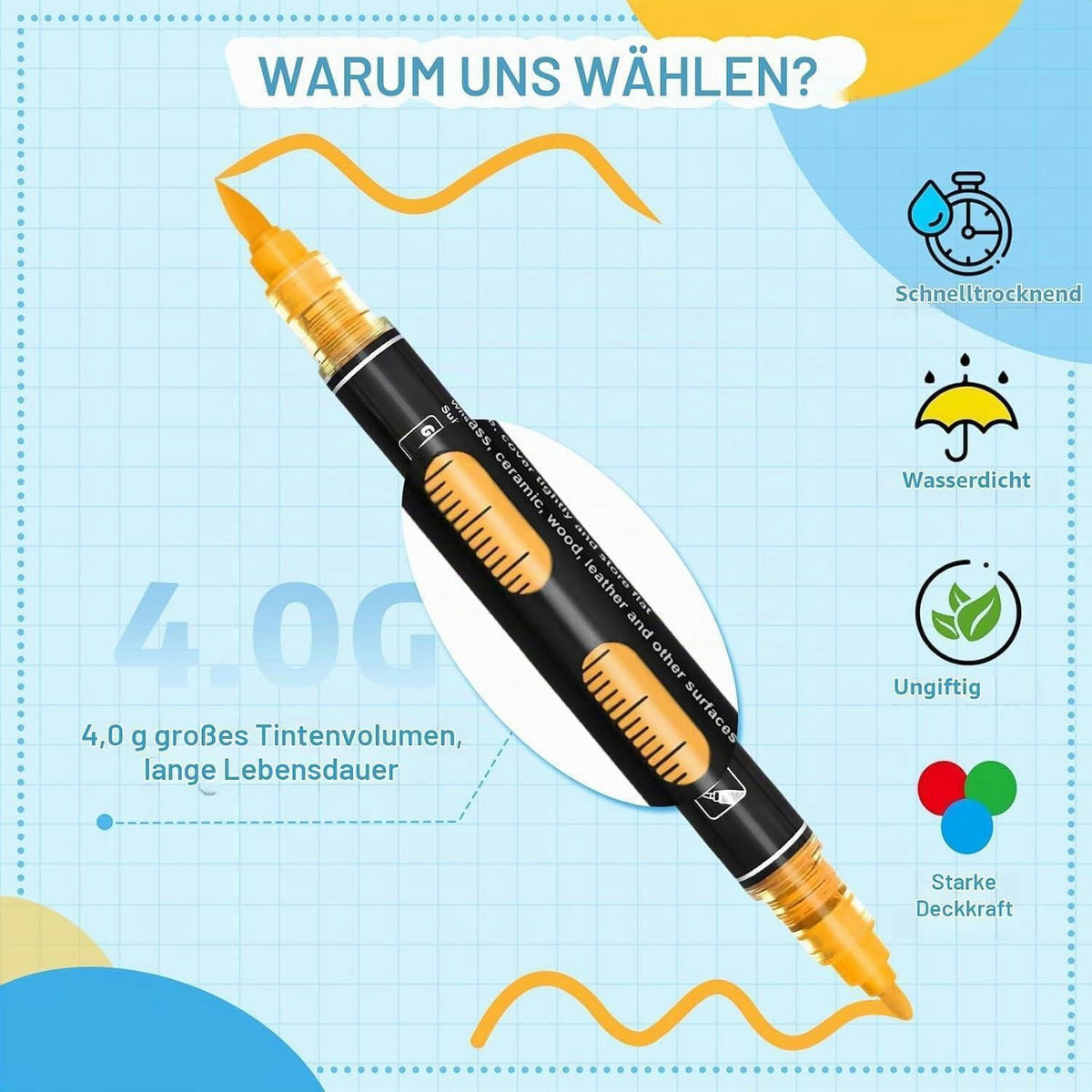 ACRYLSTIFTE 60er Set Doppelspitze wasserfest - Multicolor, Kunststoff (1/1/14cm)