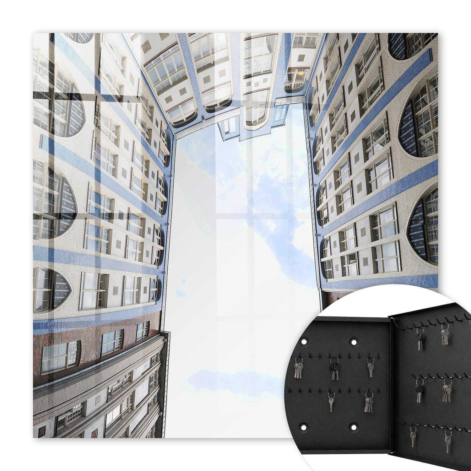 SCHLÜSSELBOX Schwarz 30x30 cm- Türöffnung nach rechts - Moderne Architektur - Weiß, Metall (30/30/5cm) - TULUP