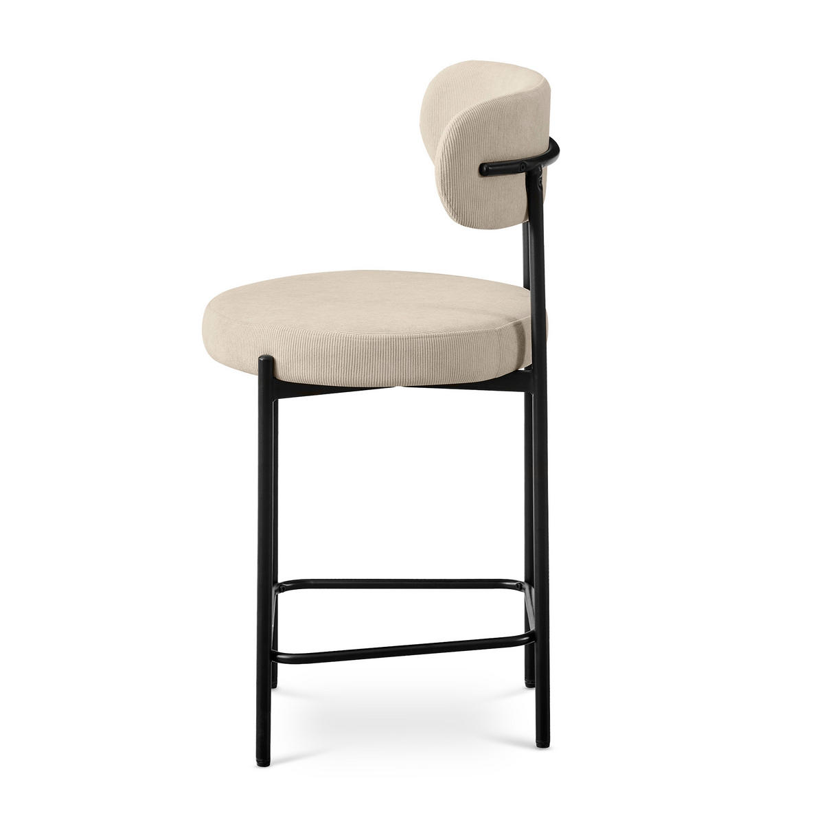 BARHOCKER 2er-Set H65cm, gepolstert aus beigem Cordsamt mit schwarzem Metallgestell IRIS - Beige/Schwarz, Textil/Metall (53.5/96/53cm) - Sicaan