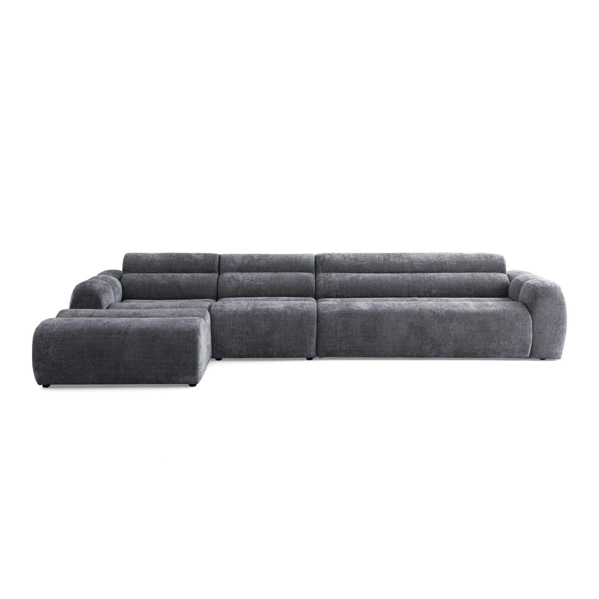 5-SITZER modulares Ecksofa VEER SET 2 Links, 379 x 175 cm, Chenille Webstoff Dunkelgrau - Dunkelgrau/Schwarz, Holz/Kunststoff (379/175cm) - Muffo