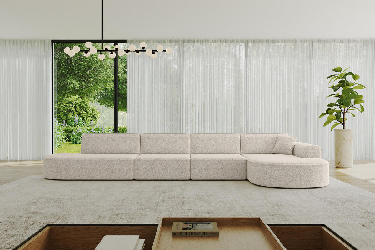 ECKSOFA Ottomane Rechts MARI-L3 - 413x171x79 cm Beige Tissu - Beige/Schwarz, Holzwerkstoff/Kunststoff (171/413cm) - ALTDECOR