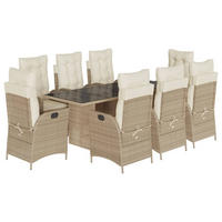 GARTEN-ESSGRUPPE 9Er Set Mit Kissen Beige Poly Rattan - Beige, Kunststoff - vidaXL