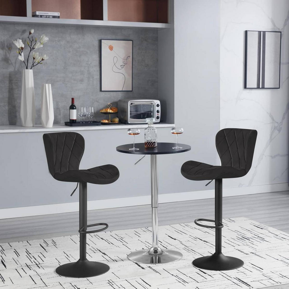 BARHOCKER Samt, Metallgestell, Schwarz - Schwarz, Textil/Metall (47/89/54cm) - Woltu