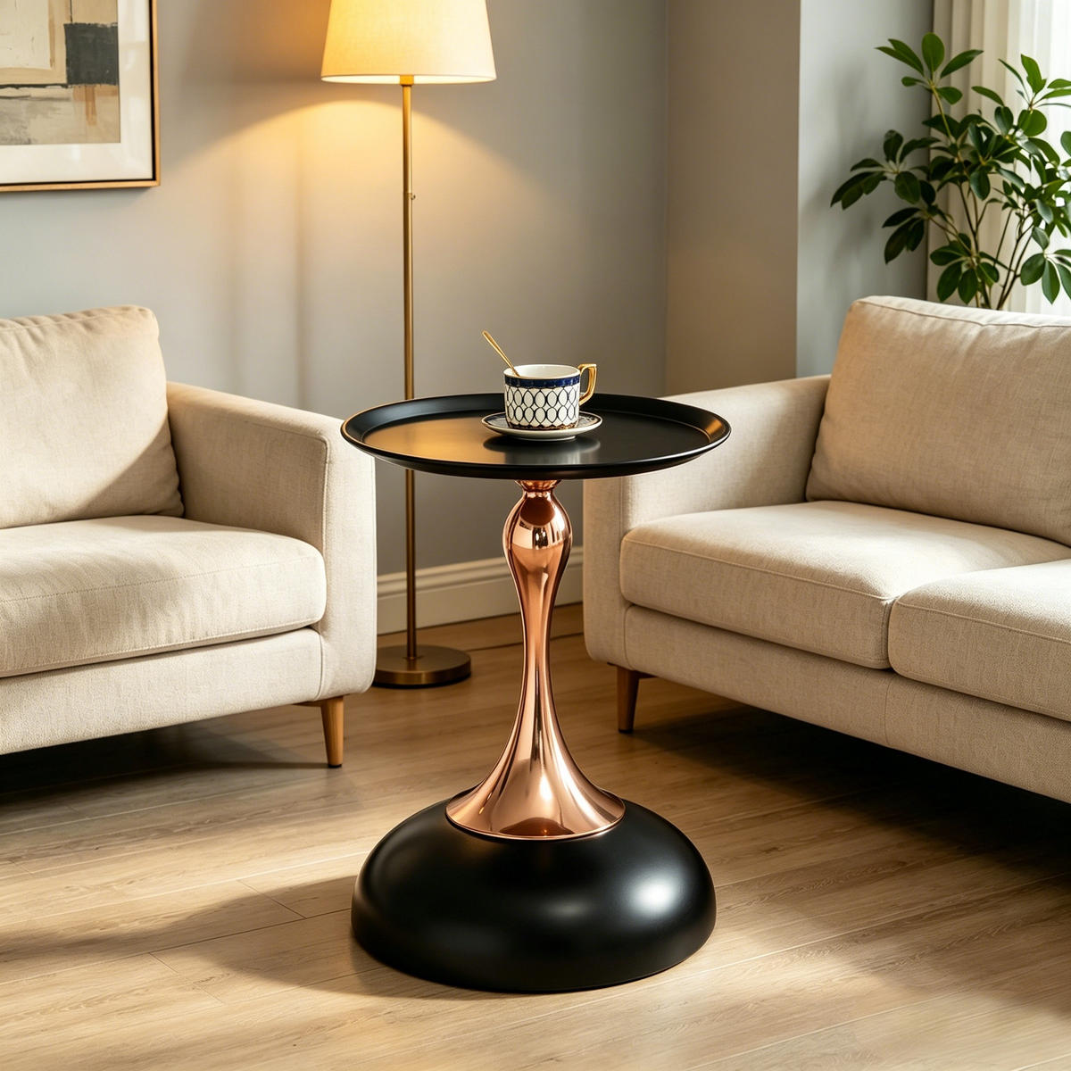 BEISTELLTISCH Ø 38 cm luxuriöses design - Schwarz, Metall (38/38/54cm) - Urban Meuble