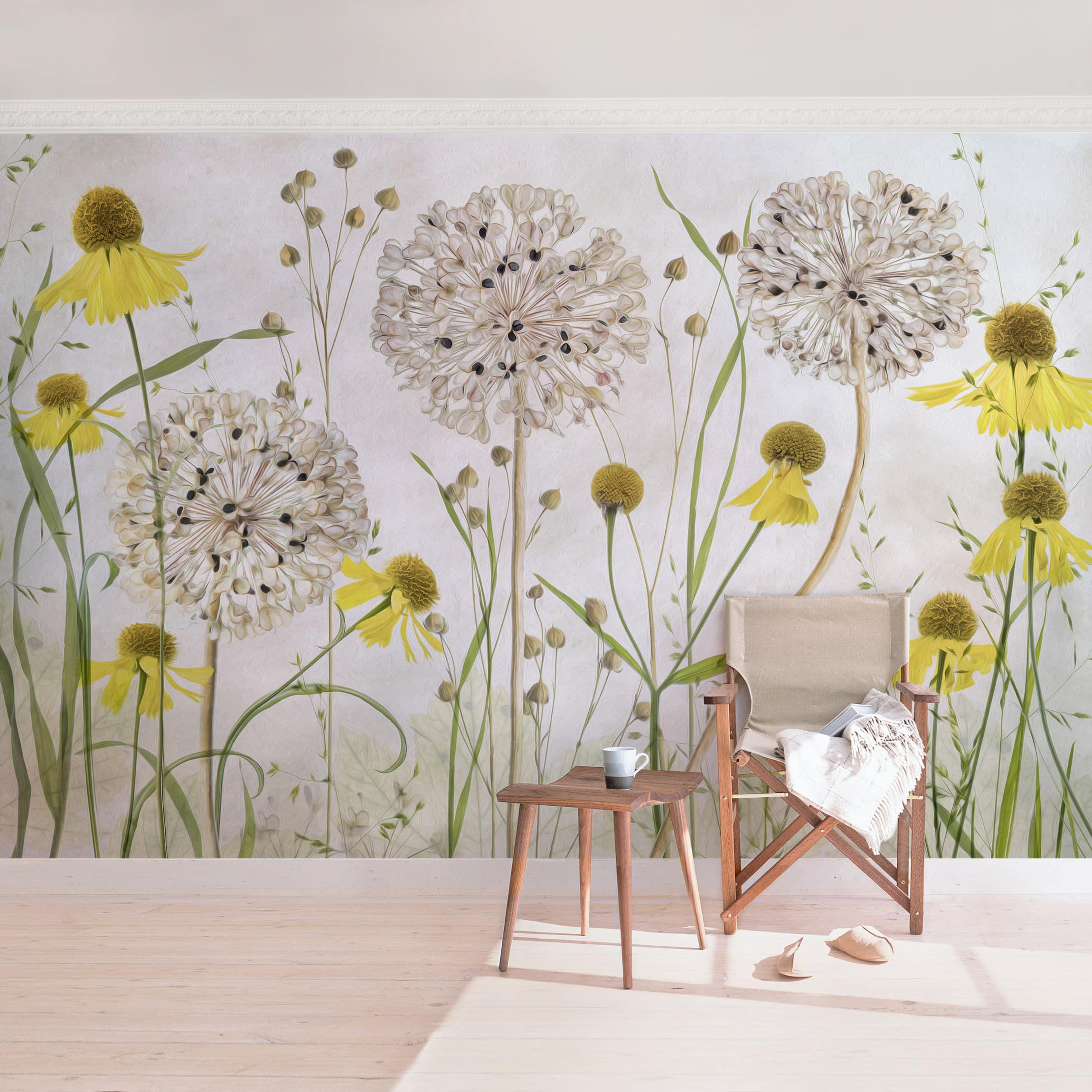 FOTOTAPETE Allium und Helenium Illustration 336/225 cm - Eichefarben, Papier (336/225cm) - Bilderwelten