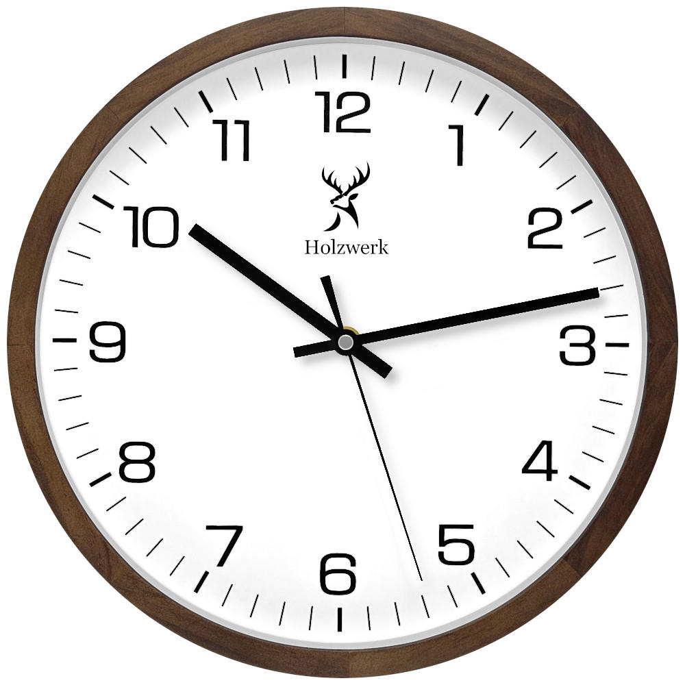 Holzwerk Wanduhr Braun, Weiß, Schwarz 30x30x4.2 cm