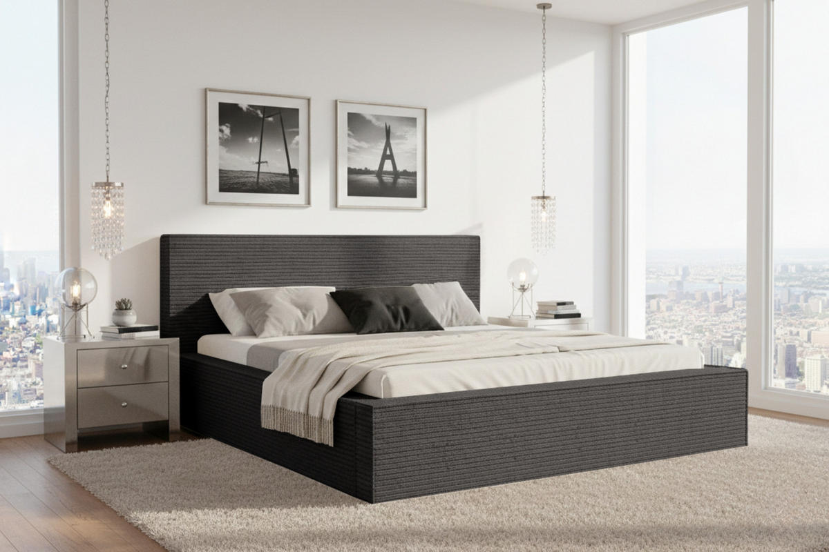 POLSTERBETT CORDI 160/200 in Cord Anthrazit - Anthrazit, Holz/Holzwerkstoff (160/200cm) - Deine Möbel 24