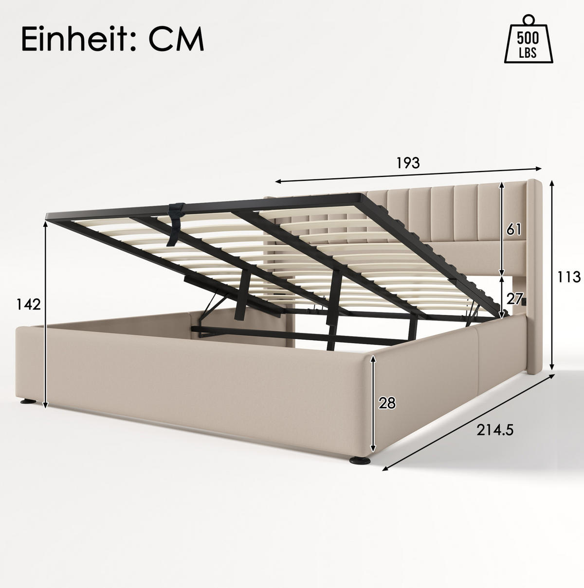 POLSTERBETT 180/200 cm Beige aus Leinen mit Bettkasten - Beige, Textil (180/200cm) - OKMYHOME