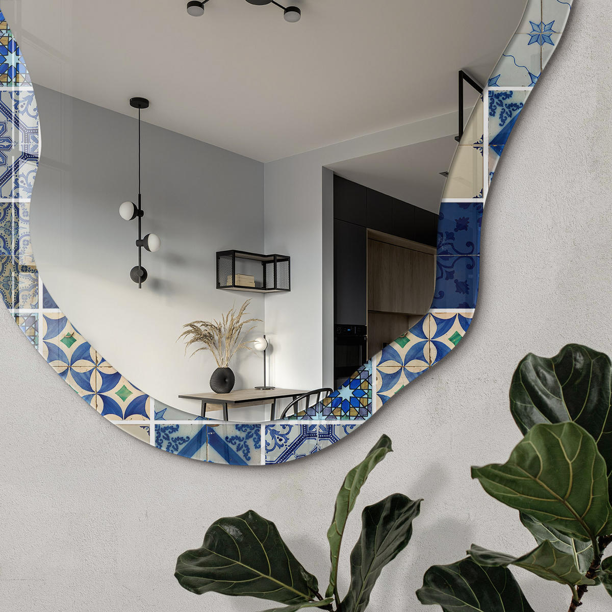 SPIEGEL 90x45 cm asymmetrisch mit Druck - Azulejos-Fliesen - Transparent, Glas (45/90/0.4cm) - TULUP