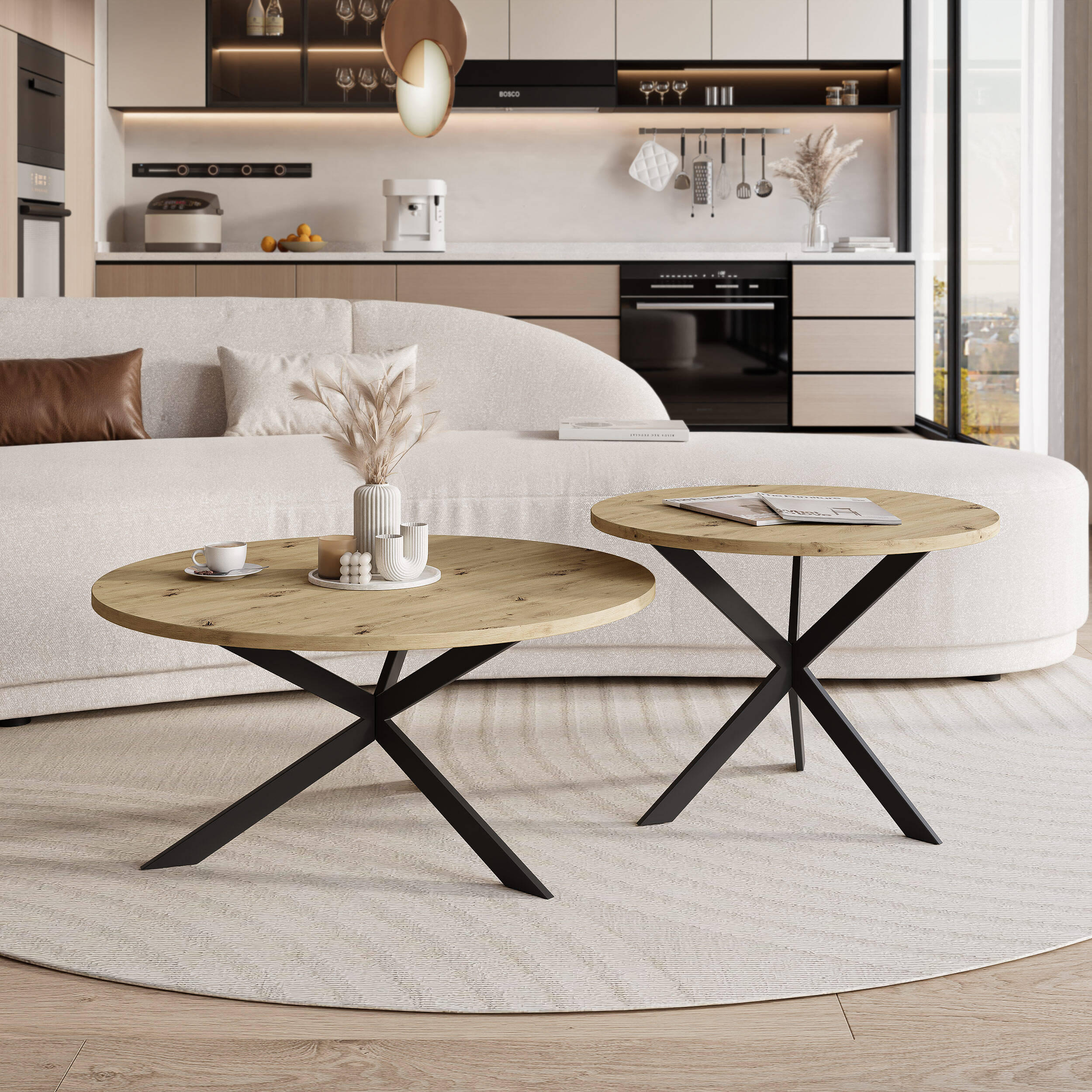 COUCHTISCH rund auf MDF, Artisan Eiche - Schwarz/Braun, Holzwerkstoff (75/75/36cm) - Idohome