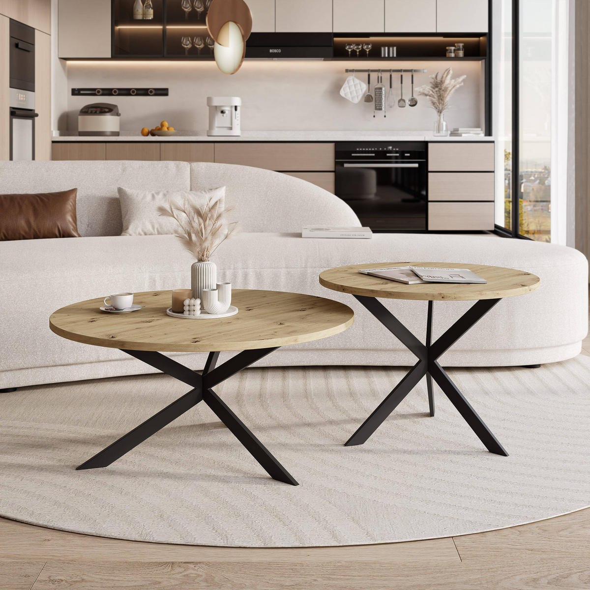 COUCHTISCH rund auf MDF, Artisan Eiche - Schwarz/Braun, Holzwerkstoff (75/75/36cm) - Idohome