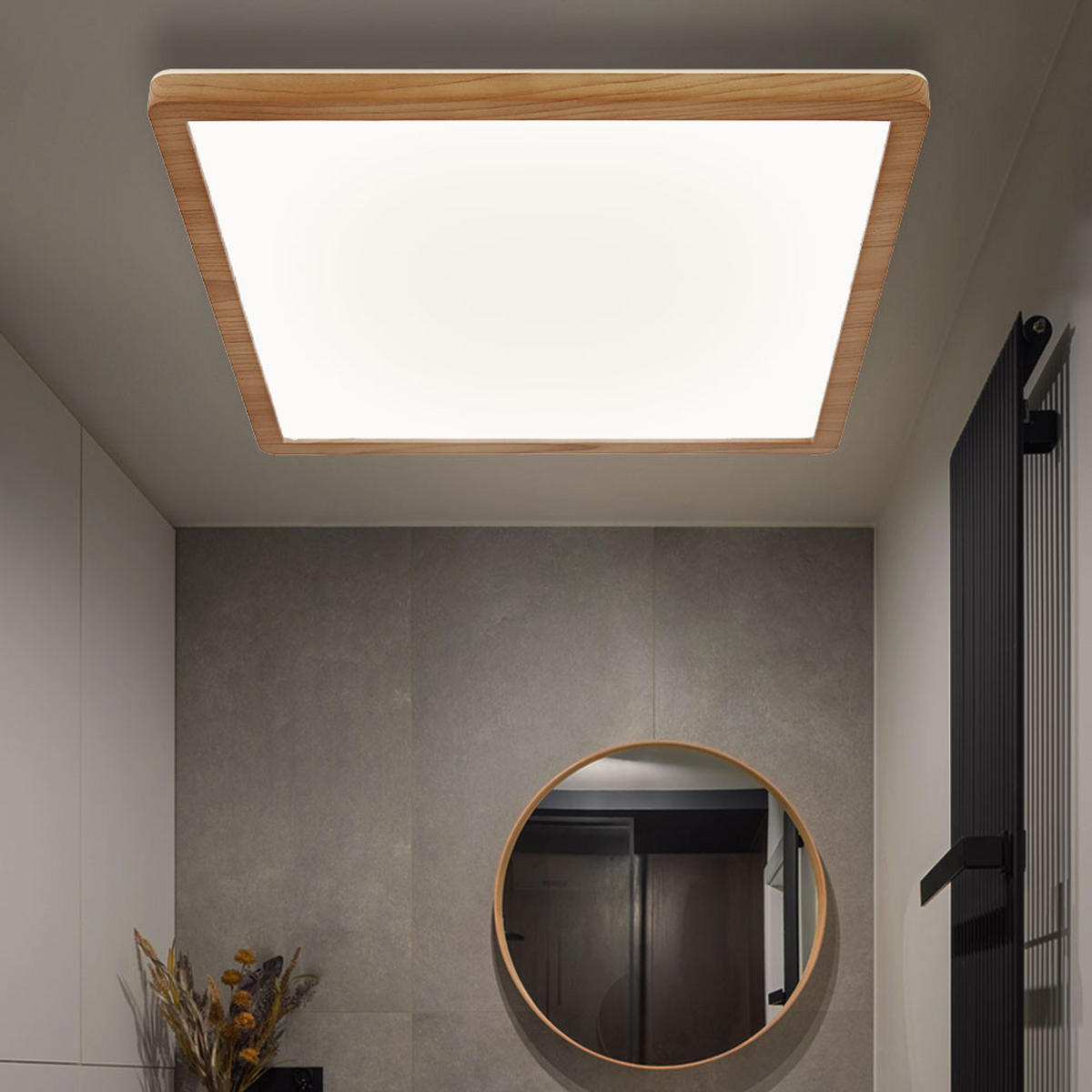 LED DECKENLEUCHTE SAPANA Holzoptik Braun - Braun, Kunststoff (42/42/2.5cm) - Globo Lighting