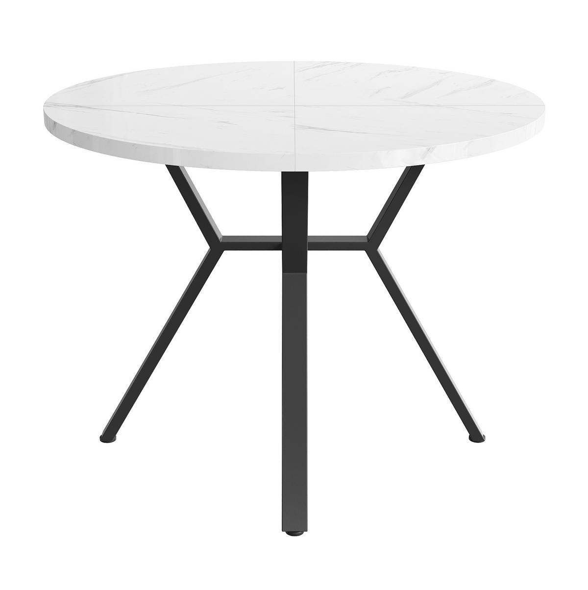 ESSTISCH 100x100x75 cm in Schwarz aus MDF mit Weiß-Marmoroptik auf X-förmigem Stahlgestell - Schwarz, Holzwerkstoff (100/100/75cm) - Modfu