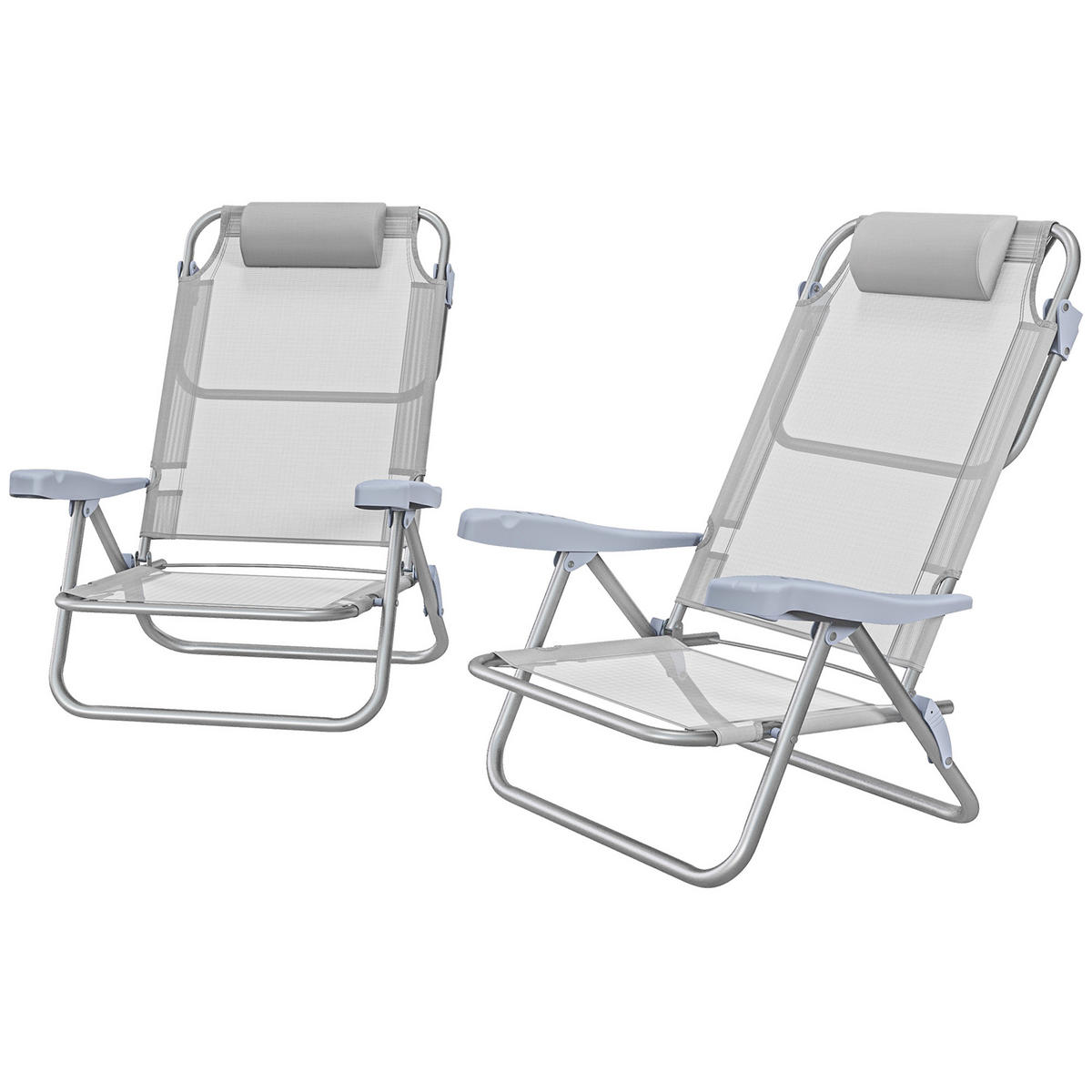 GARTENSESSEL DE-15629 2er-Set, 6-fach verstellbar mit Kopfkissen - Hellgrau, Metall (65/80/62cm) - ComfortXL