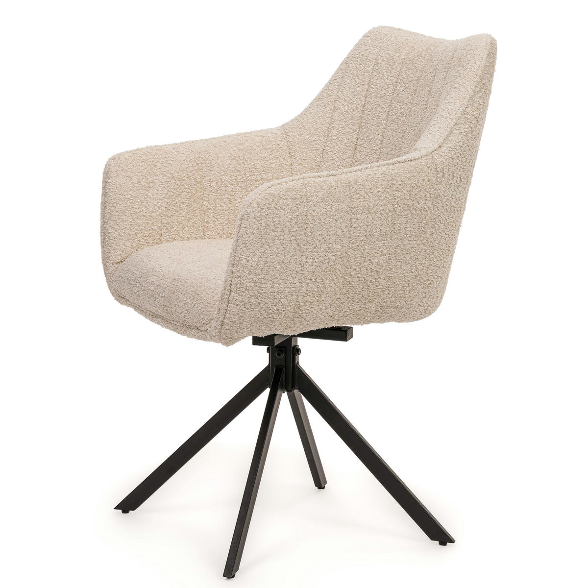 STUHL PIANO drehbar gepolsterter mit Steppung - cream - Boucle - Creme/Schwarz, Textil/Metall (59/88/61cm) - NEW HOME