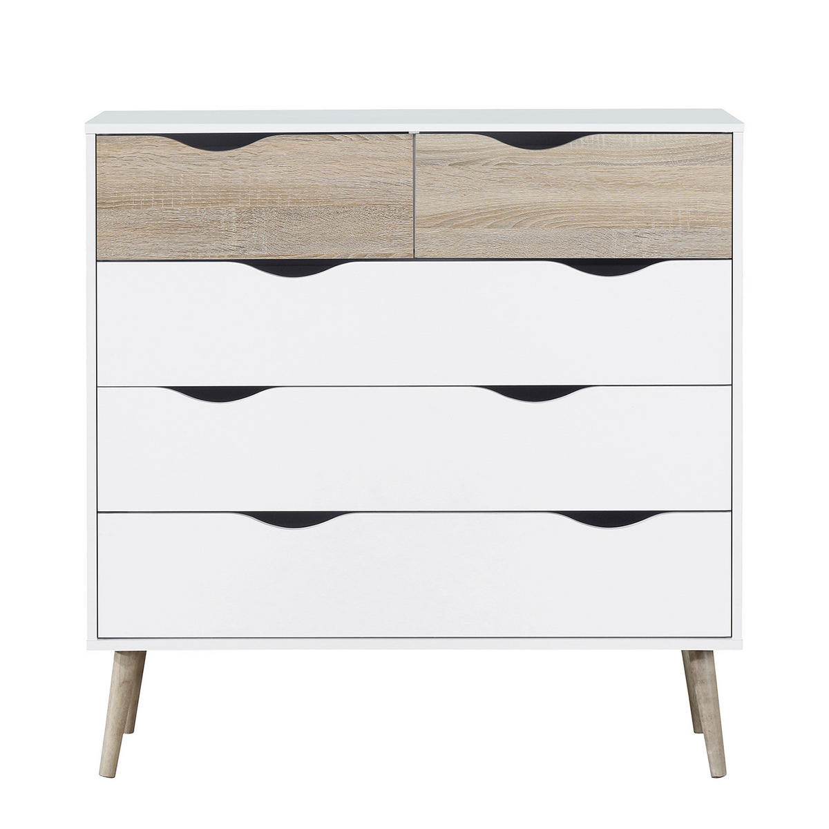 KOMMODE - Gummibaum teilmassiv - Eichefarben/Weiß, Holzwerkstoff (99/101/39cm) - home24