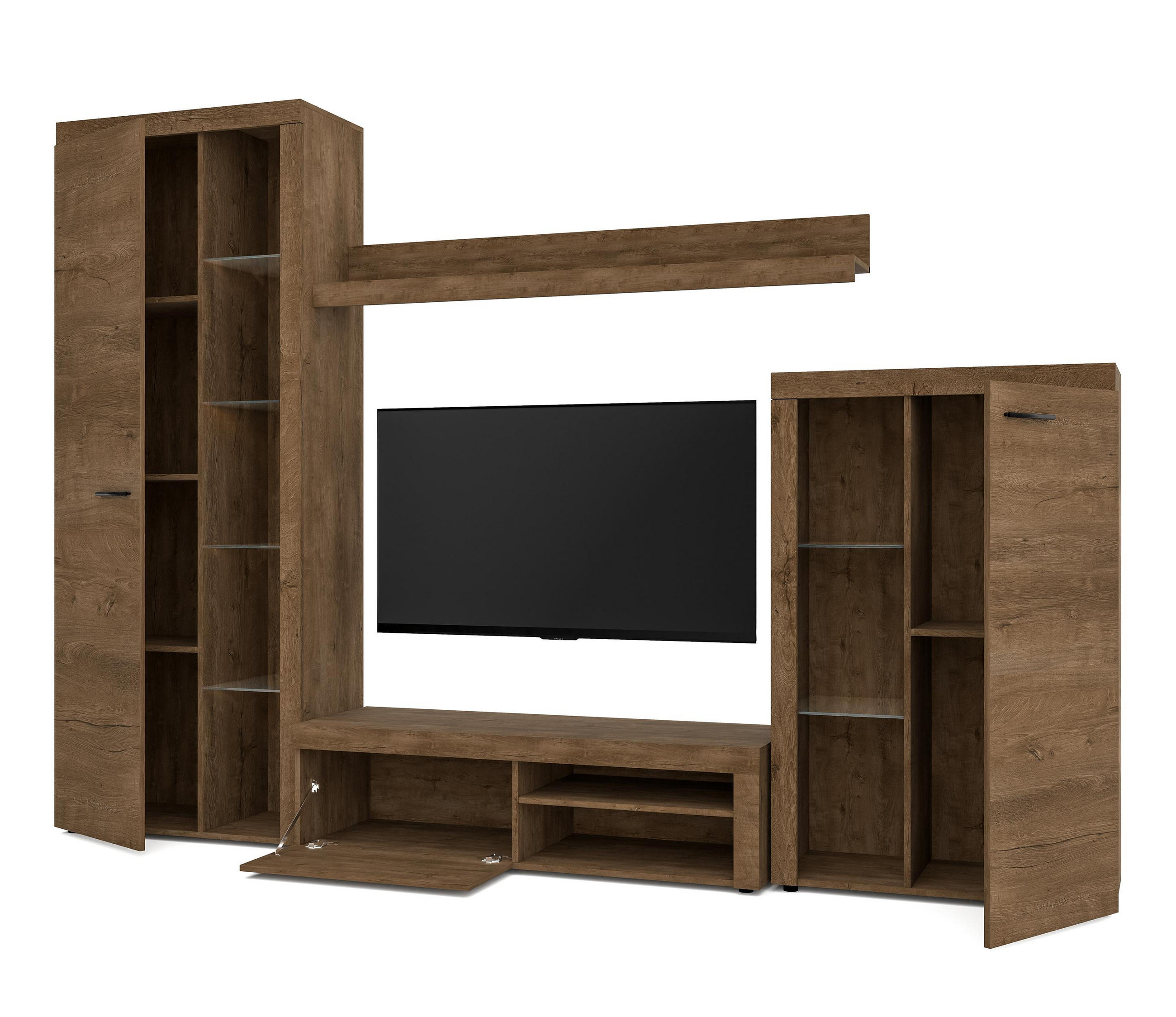 WOHNWAND Spacoro Eiche, Lefkas 270/190/41 cm Wohnwand Modern ohne LED - Braun, Holzwerkstoff/Kunststoff (270/190/41cm) - AX Living