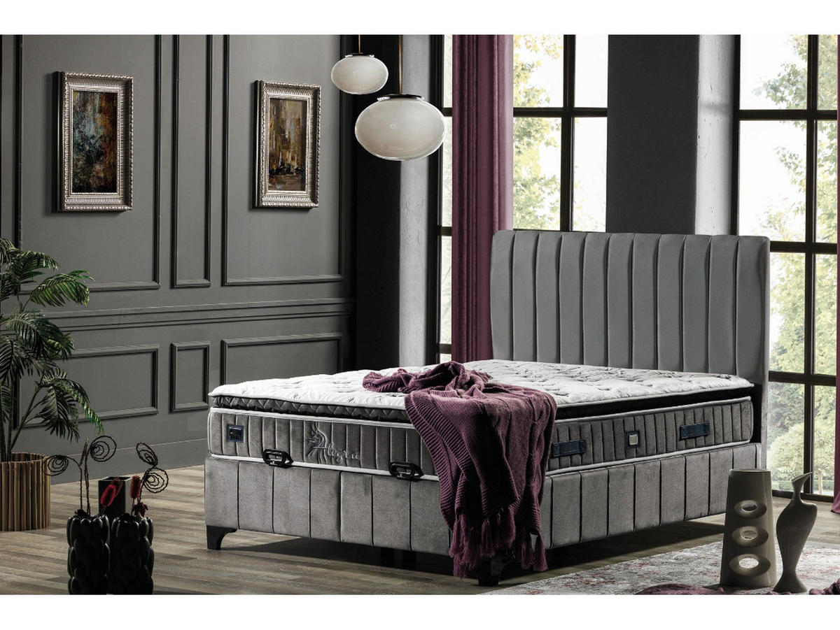 POLSTERBETTSET Alegra 180x200 Grau - Grau, Textil/Metall (180/200cm) - Villa Möbel