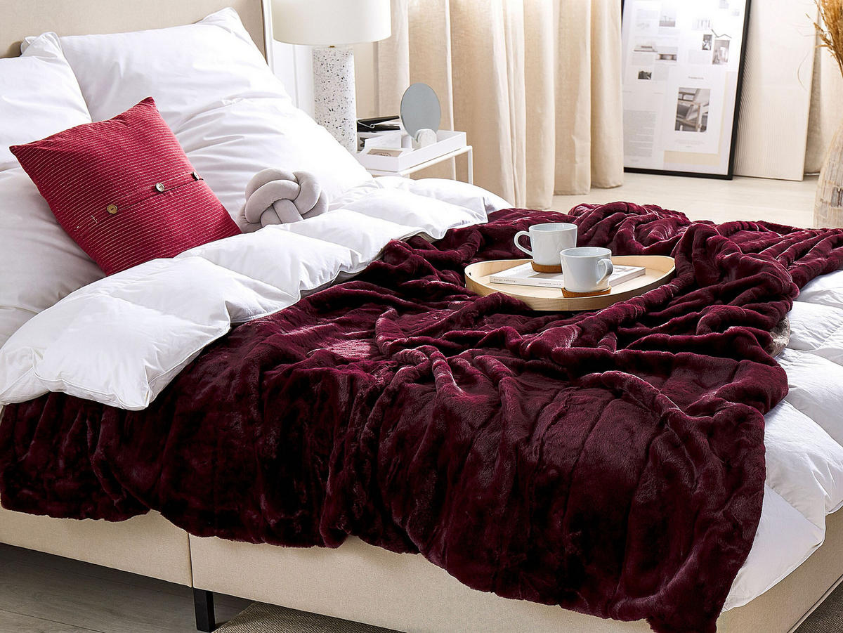 DECKE Burgunderrot Tantan 180/220 cm - Weinrot, Textil (180/220cm) - Beliani