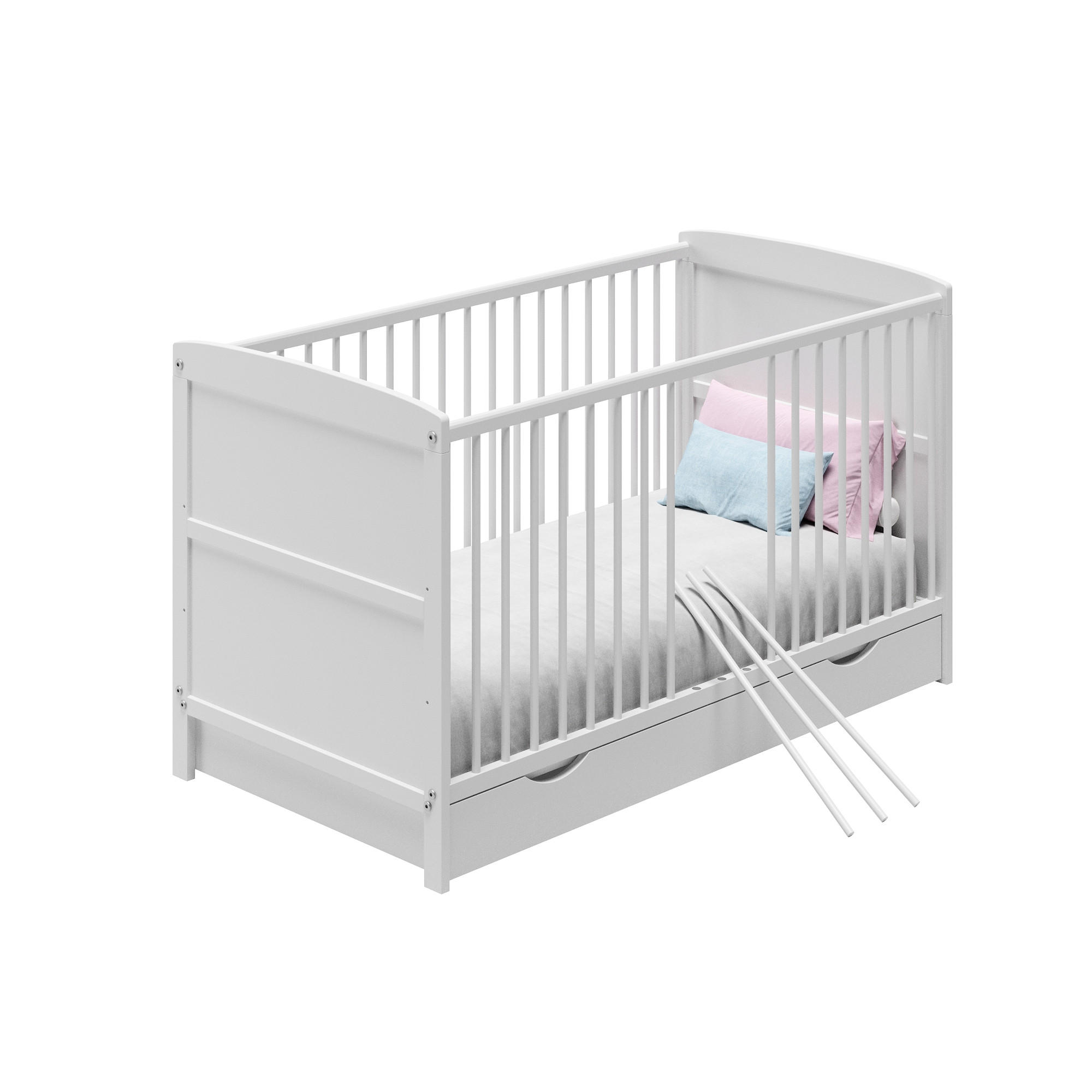 BABYBETT 70x140 mit Matratze und Schublade Weiß​ - Weiß, Holz (70/140cm) - Home Collective