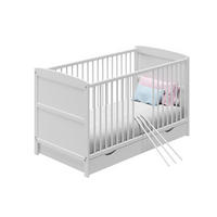 BABYBETT 60x120 mit Matratze und Schublade Weiß​ - Weiß, Holz (60/120cm) - Home Collective
