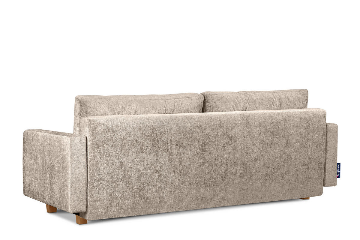 3-SITZER-SCHLAFSOFA ERISO mit weiche Sitzfläche und hohe Rückenlehne, Chenille-Stoff, beige - Beige/Braun, Textil (220/80/100cm) - KONSIMO®