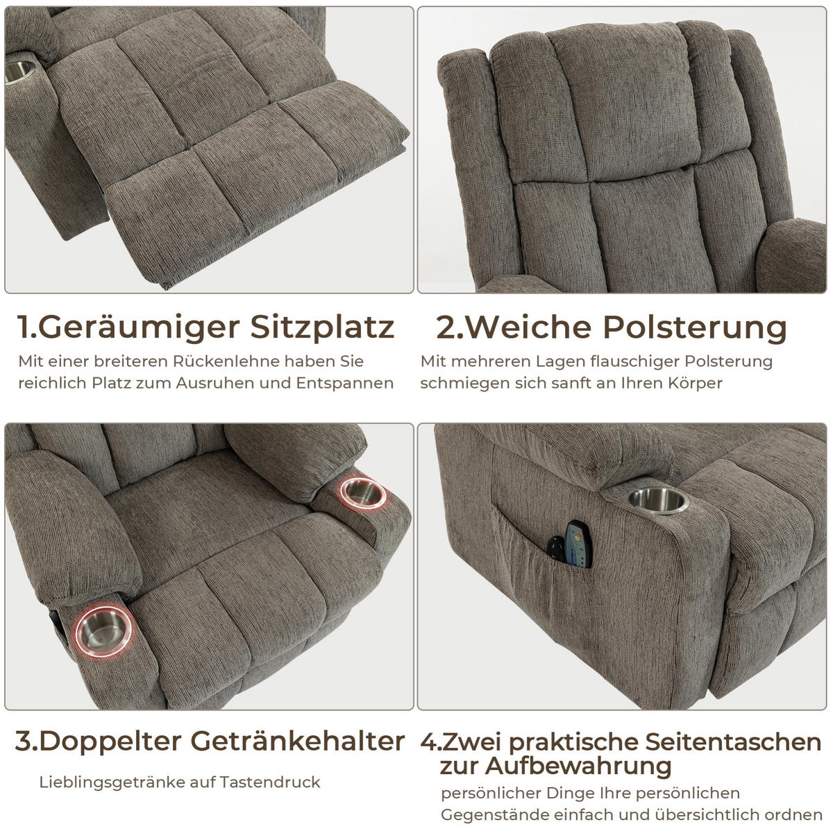RELAXSESSEL 91/84/106 cm Hellbraun aus Samt mit Aufstehhilfe - Hellbraun, Textil (84/106/91cm) - OKMYHOME