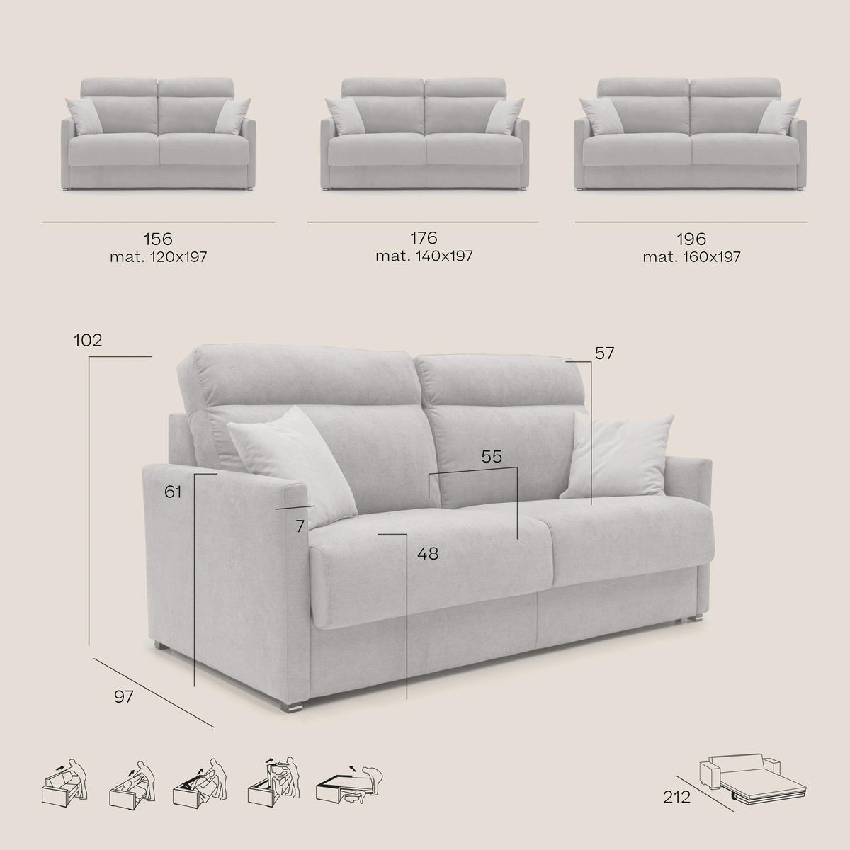 SCHLAFSOFA Margot - Braun, Textil (196/102/97cm) - Divani.store