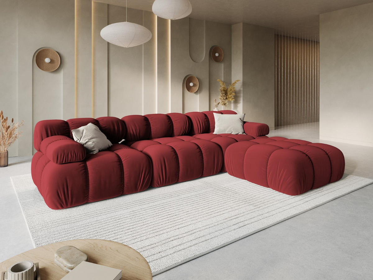 MODULARES-SOFA Bellis aus Samt dunkelrot 3 Sitzplätze - Dunkelrot, Textil (94/63/282cm) - Micadoni