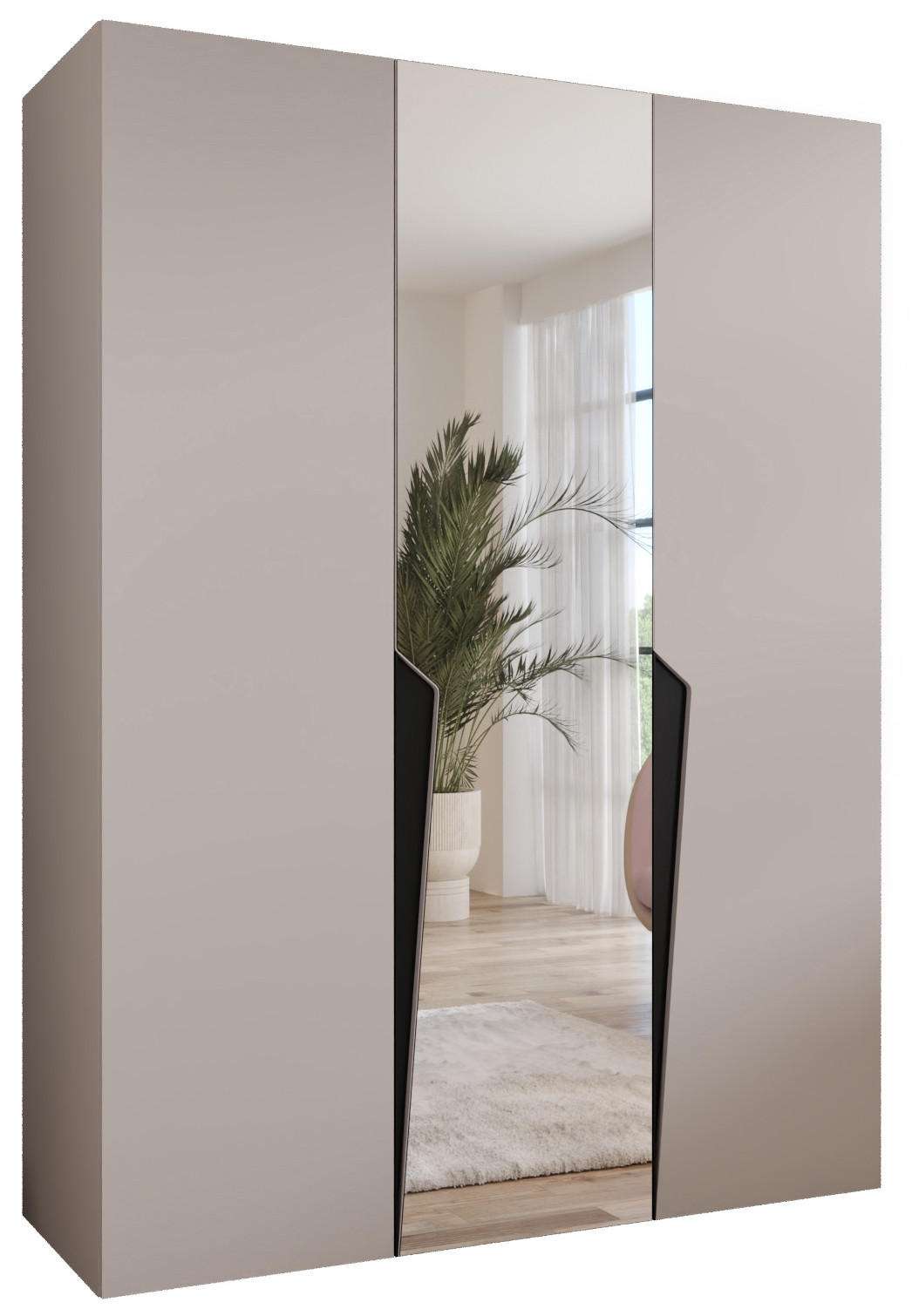 Abiks Möbel Drehtürenschrank Beige, Schwarz 150x202x52 cm