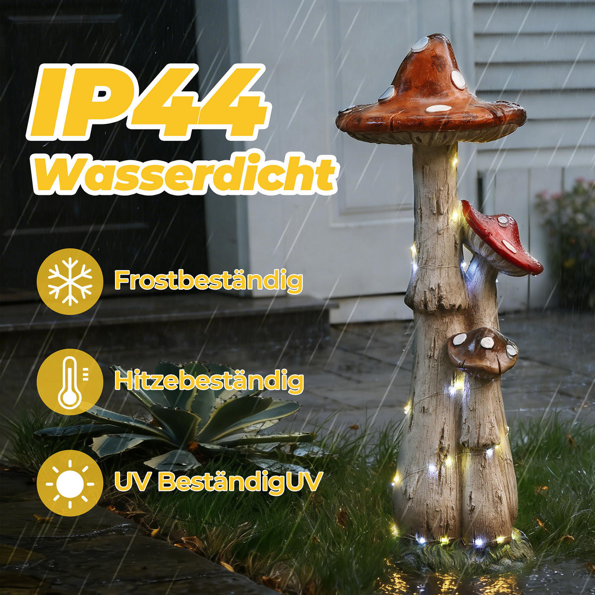 80 cm MGO Solarenergie Gartenskulptur Pilz, mit LED-Beleuchtung Geschenkidee für Mama - Multicolor, Naturmaterialien (31/80/29cm) - Hometopia