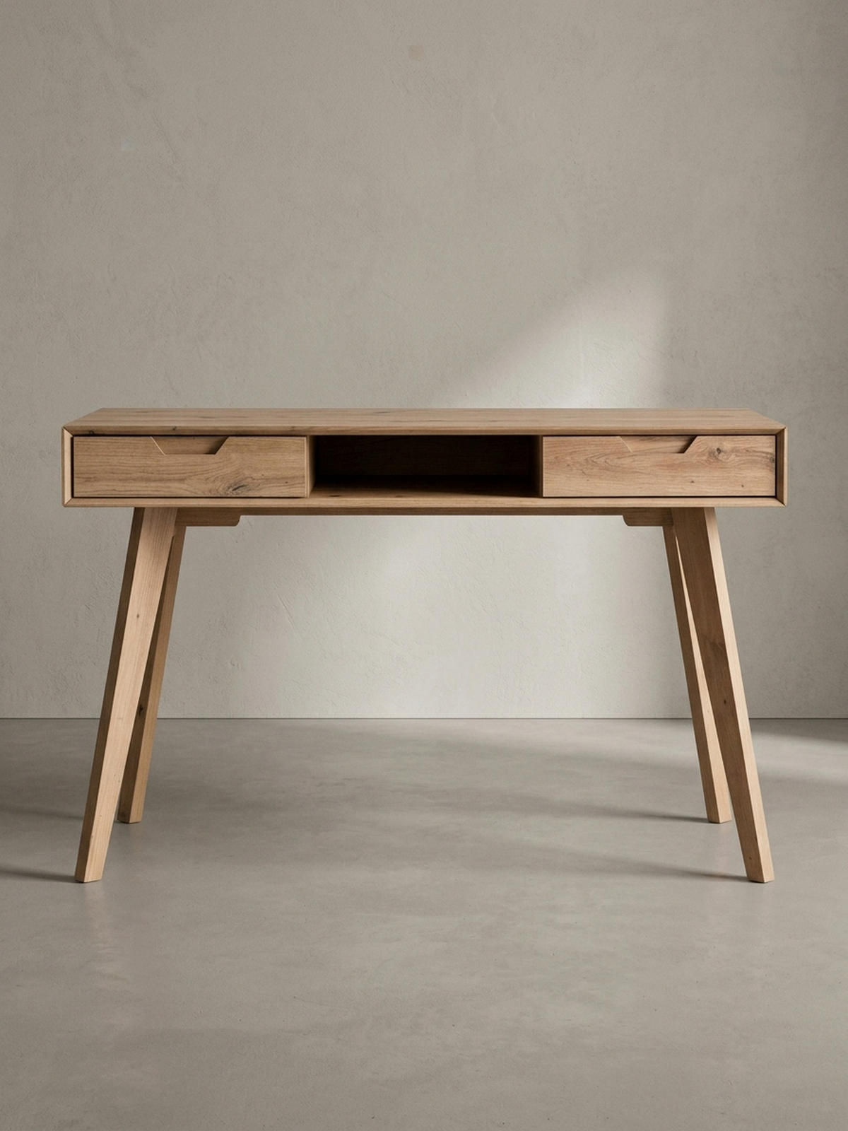 SCHREIBTISCH – 120x55x77 cm, Skandinavischer Stil, 2 Schubladen, Eichenbeine - Beige, Eichenholz/Holz (55/120/77cm) - KADIMA DESIGN