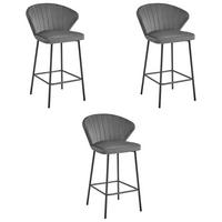 BARHOCKER 3-er Set GATTA dunkelgrauer Sitz, schwarze Basis - Dunkelgrau/Schwarz, Textil (43.5/90.5/36.5cm) - Valora