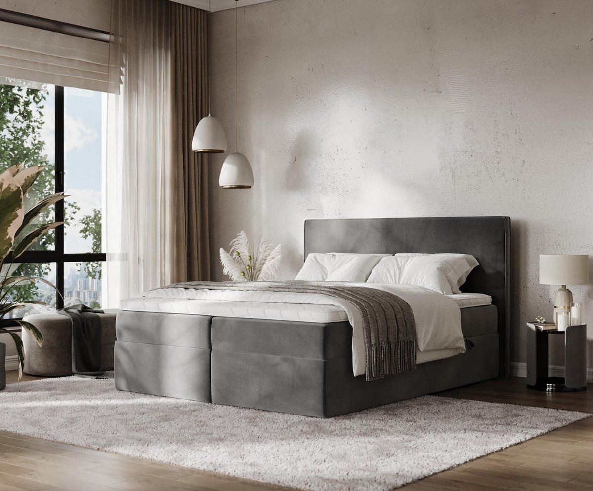 BOXBETT Nuvia 140/200 cm Grau im Kronos Stoff - Schwarz/Grau, Holz/Holzwerkstoff (140/200cm) - AltaBeds
