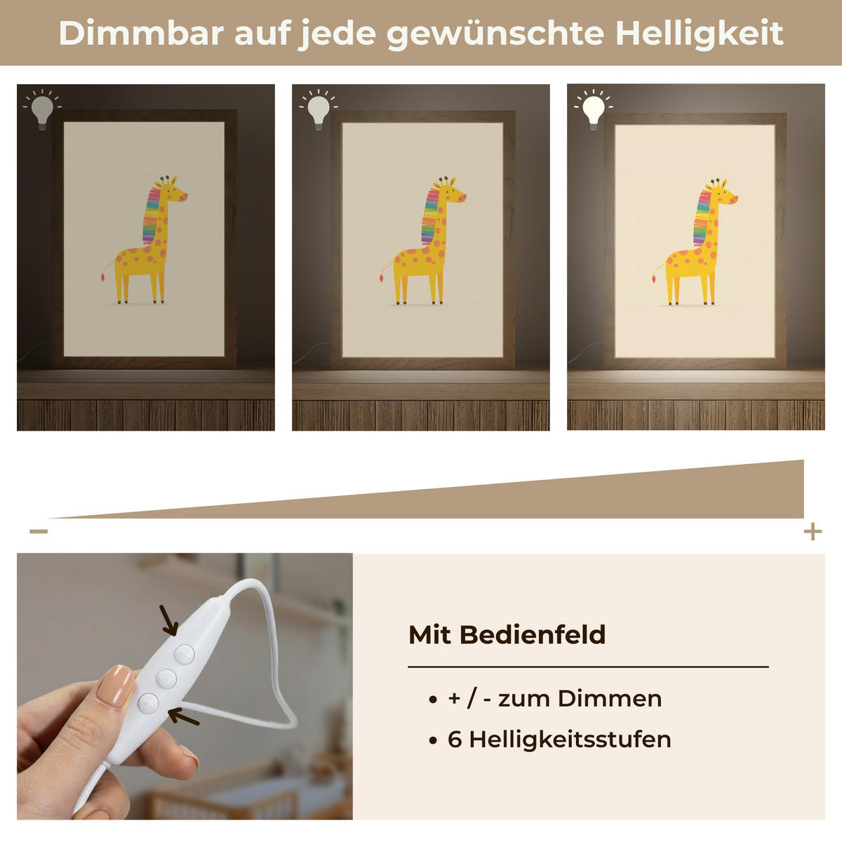 NACHTTISCHLAMPE Giraffe - Regenbogenmähne - Beige 20x30 cm - Beige, Holzwerkstoff (8/20/30cm)