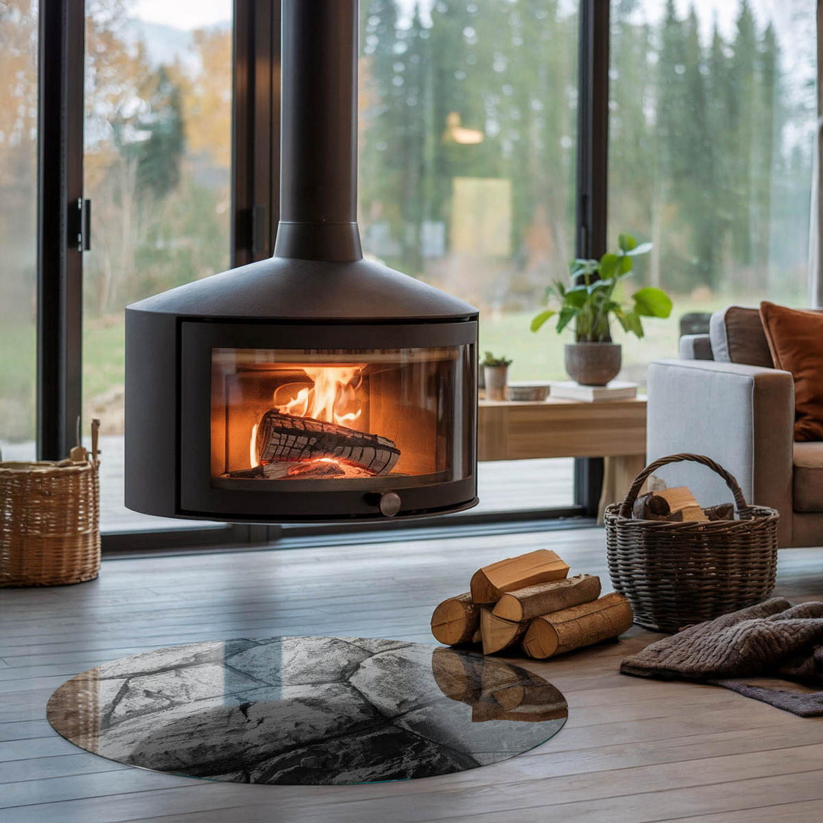 GLASPLATTE für Kamin Ø 90 cm - Grau, Glas (90/90/0.4cm) - TULUP